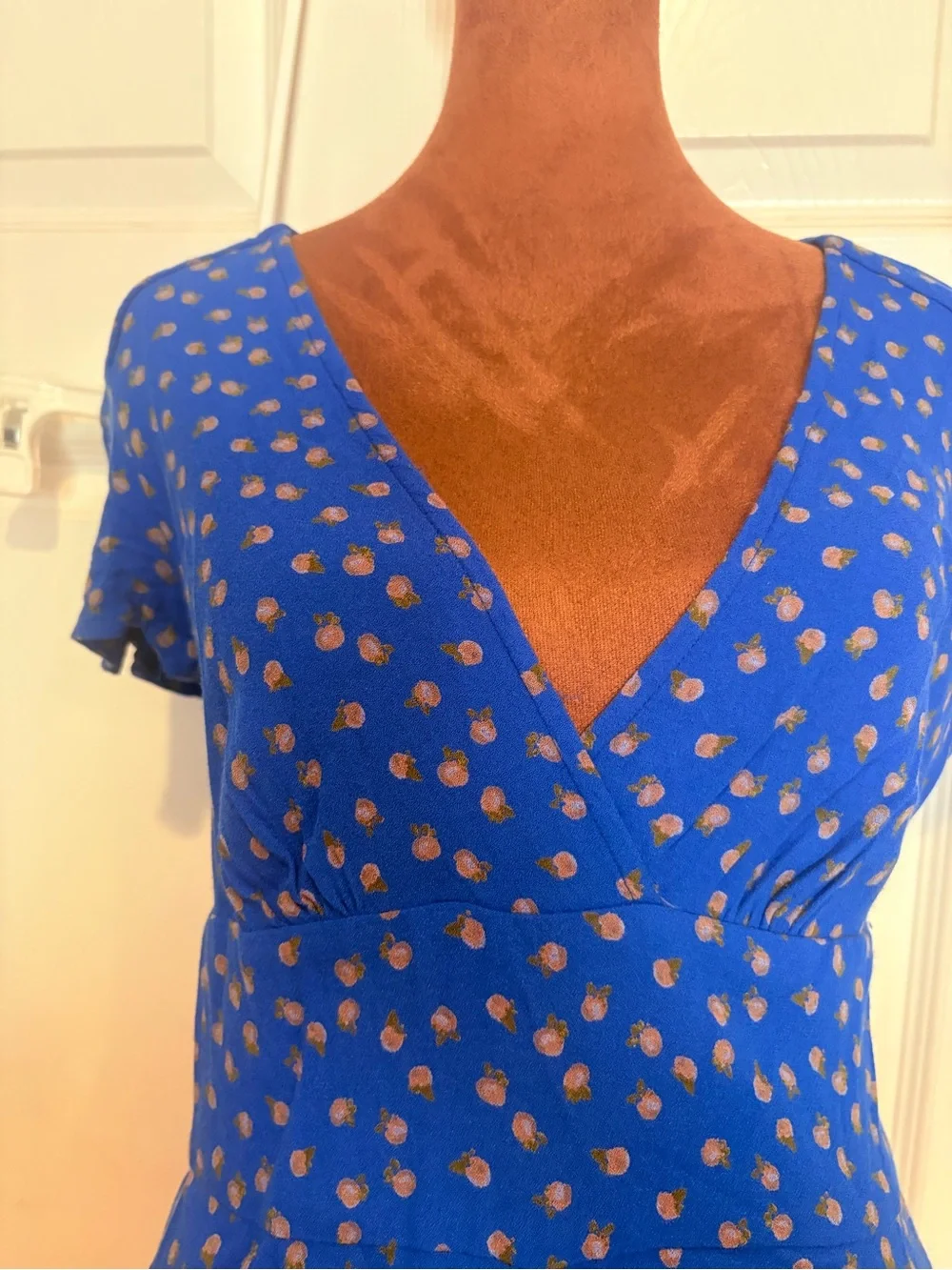 Free People Royal Blue V-Neck Wide-Leg Jumpsuit with Dot Print